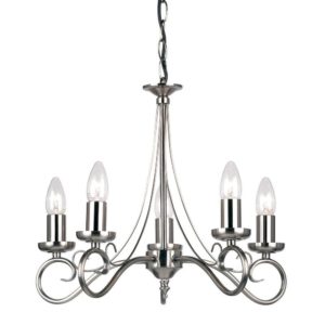 Endon 180-5AS Trafford 5 Light Chandelier In Antique Silver