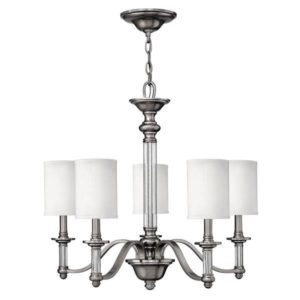 HK/SUSSEX5 Sussex 5 Light Brushed Nickel Chandelier with Shades