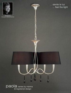 M0530 Paola 6 Light Silver Chandelier With Black Shades