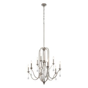 Quintiesse QN-KARLEE9 Karlee Stylish 9 Light Ceiling Chandelier In Classic Pewter With Crystal Glass Droplets
