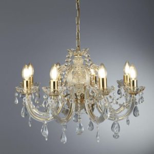 Searchlight 699-8 Marie Therese 8 Light Ceiling Chandelier In Polished Brass