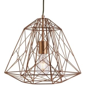 Albion Ceiling Pendant Light In Copper Geometric Cage Frame