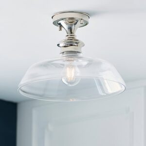 Barford Clear Glass Semi Flush Ceiling Light In Bright Nickel