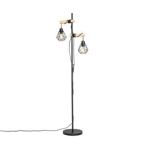 Country floor lamp black with wood 2-light – Chon