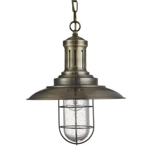 Eos Fisherman Ceiling Light In Antique Brass With Caged Shade