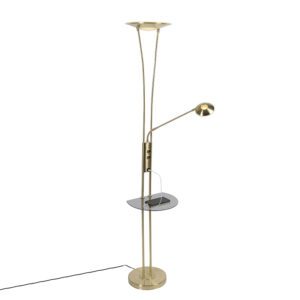 Gold floor lamp with reading arm incl. LED and USB port – Seville