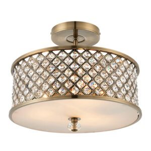 Hudson 3 Lights Semi Flush Ceiling Light In Antique Brass