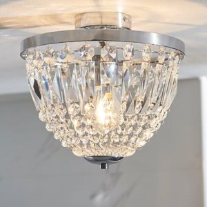 Iona Clear Glass Faceted Crystals Flush Ceiling Light In Chrome