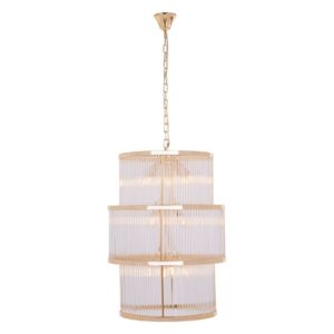 Salas Large Ribbed Pattern 3 Tier Chandelier Light In Gold