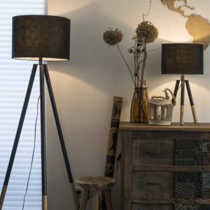 Set of Floor Lamp and Table Lamp Tripods with Black Shade – Pip