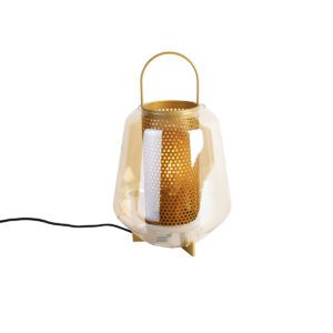 Art Deco table lamp gold with amber glass 23 cm – Kevin