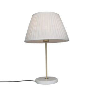 Retro table lamp brass with Pleated shade cream 35 cm – Kaso
