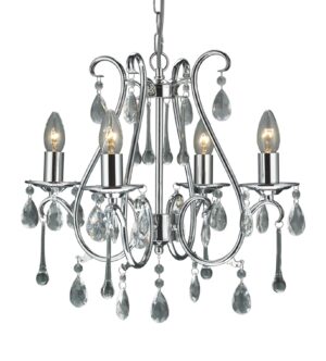 Windsor Decorative 4 Way Polished Chrome Ceiling Light Chandelier with Beautiful Crystal Glass Droplets