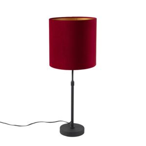 Table lamp black with velor shade red with gold 25 cm – Parte