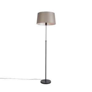 Black floor lamp with taupe linen shade 45 cm adjustable – Parte