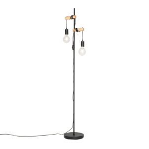 Country floor lamp black with wood 2-light – Dami