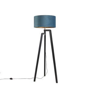 Floor lamp tripod black with blue shade and gold 50 cm – Puros