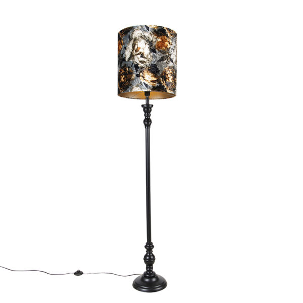 Floor lamp black with flower shade 40 cm - Classico