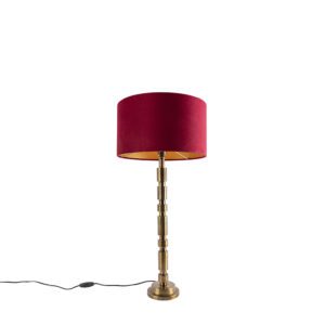 Art Deco table lamp bronze 35 cm velor shade red – Torre