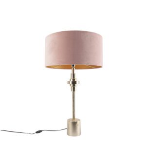 Art Deco table lamp gold velor shade pink 50 cm – Diverso