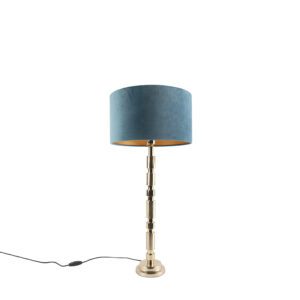 Art Deco table lamp gold velvet shade blue 35 cm – Torre