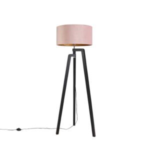 Floor lamp tripod black with pink shade and gold 50 cm – Puros