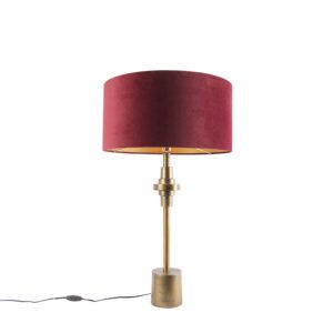 Art Deco table lamp bronze velor shade red 50 cm – Diverso
