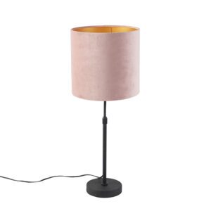 Table lamp black with velor shade pink with gold 25 cm – Parte