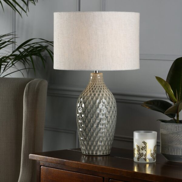 Laura Ashley Heathfield Ceramic Table Lamp In Gloss Grey Finish With Linen Shade