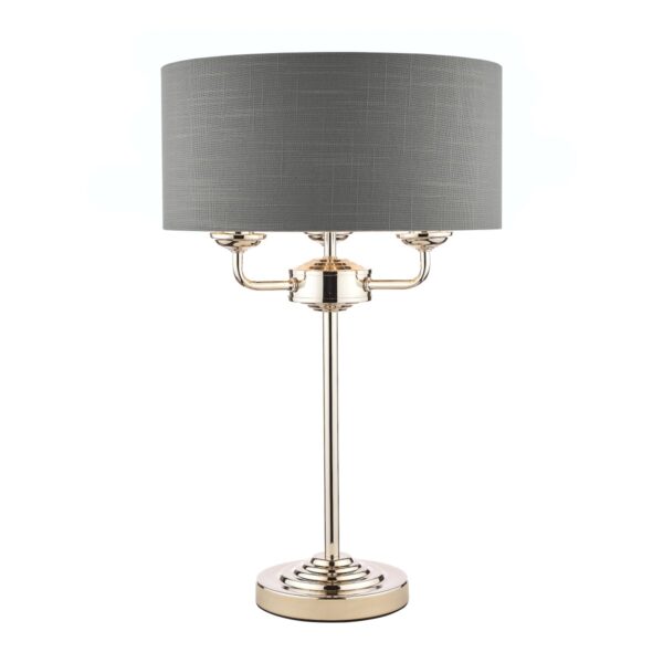 Laura Ashley Sorrento 3 Light Table Lamp in Polished Nickel with Charcoal Shade