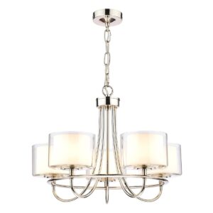 Laura Ashley Southwell 5 Light Chandelier In Polished Nickel With Clear And Opal Glass Shades
