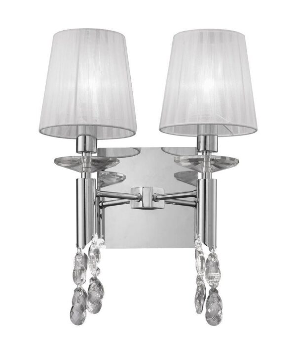 Mantra M3863/S Tiffany 2+2 Light Switched Wall Light In Chrome With White Shades