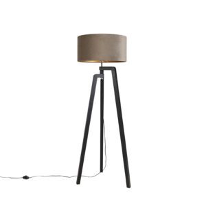 Floor lamp tripod black with taupe shade and gold 50 cm – Puros
