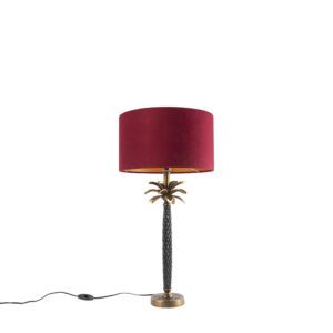 Art Deco table lamp bronze with velvet red shade 35 cm – Areka