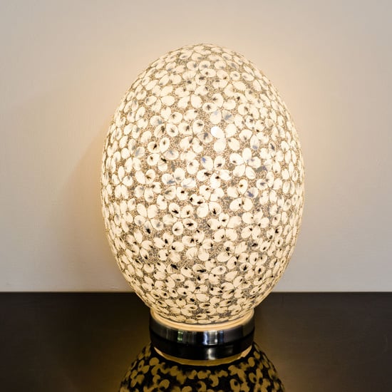 Izar Large White Flower Design Mosaic Glass Egg Table Lamp
