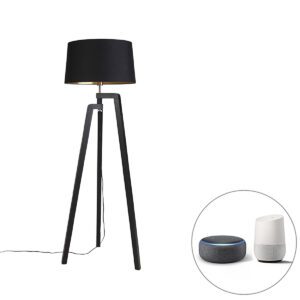 Smart floor lamp tripod with shade black with gold 50 cm incl. Wif A60 – Puros