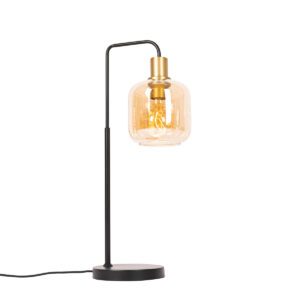 Design table lamp black with brass and amber glass – Zuzanna
