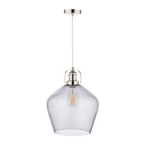 Laura Ashley Rye Smoked Glass Ceiling Pendant Light In Polished Nickel Finish