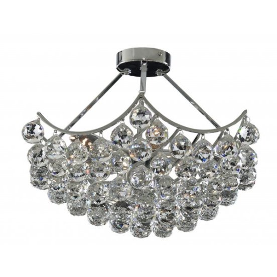 Sassari 5 Lamp Chrome Ceiling Light With Crystal Faceted Spheres