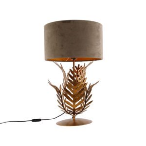 Vintage table lamp gold with velvet shade taupe 35 cm – Botanica