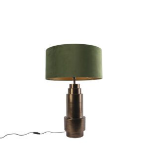 Art deco table lamp bronze velor shade green with gold 50cm – Bruut