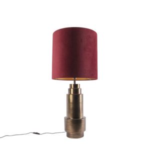 Art deco table lamp bronze velor shade red with gold 50cm – Bruut