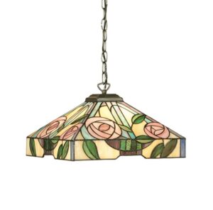 INTERIORS 1900 64385 Willow Tiffany Medium Ceiling Pendant Light With Mackintosh Rose Style