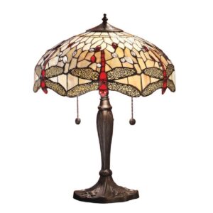 Interiors 1900 64085 Dragonfly Beige Tiffany Medium Table Lamp With Shade – Height: 580mm