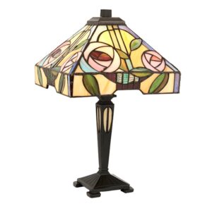Interiors 1900 64386 Willow Tiffany 1 Light Small Table Lamp – Height: 410mm, Mackintosh Rose Style