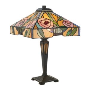 Interiors 1900 64387 Willow Tiffany 2 Light Medium Table Lamp With Mackintosh Rose Style