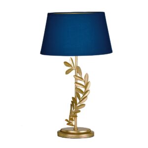 Laura Ashley Archer Table Lamp Leaf Design In Gold With Navy Blue Shade