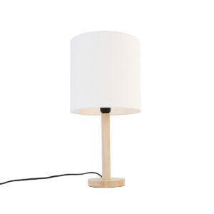 Rural table lamp wood with white shade – Mels
