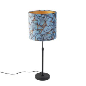 Table lamp black with velor shade butterflies with gold 25 cm – Parte