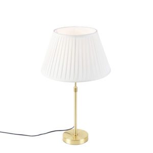 Table lamp gold / brass with pleated shade cream 35 cm – Parte